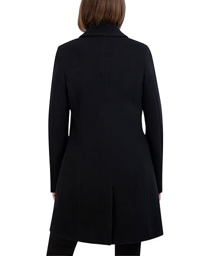 Laundry By Shelli Segal Women's Faux Wool Coat with Notch Collar, Black