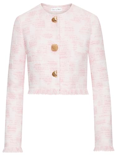 Oscar de la Renta, TextuRed Tweed Jacket, White/Pink, 8