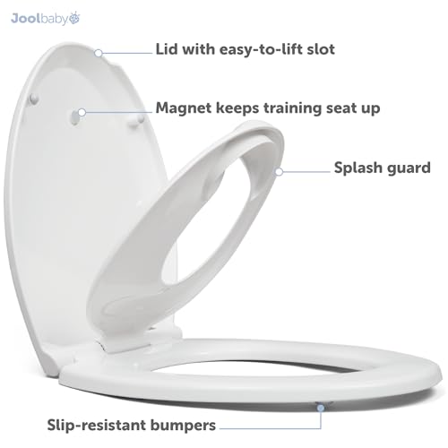 Quick Flip Elongated Toilet Seat with Built-In Potty & Splash Guard for Toddler Training, Slow Close - Jool Baby