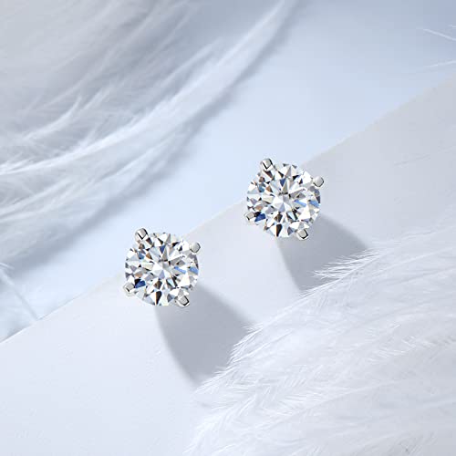 Moissanite Stud Earrings for Women and Men, 925 Sterling Silver Solitaire Diamond Earrings, Four-Prong Hypoallergenic Earrings for Sensitive Ears with 0.3ct D-E Color Moissanite