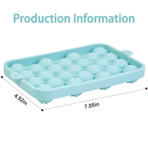 2 Pcs Ice Cube Tray - Stackable Round 25-Ball Silicone Ice Cube Molds with Silicone Lid, Easy to Release, BPA-Free for Chilled Beverages, Whiskey, and Cocktails (Blue)