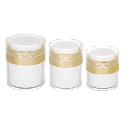 Generic Airless Pump Jars set, 0.5oz /1oz /1.7oz Empty Refillable Cosmetic Pump Jars Bottles Lotion Cream Dispenser Portable Travel Size Makeup Containers (Gold), JAR_3pack