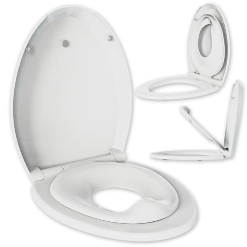 Quick Flip Elongated Toilet Seat with Built-In Potty & Splash Guard for Toddler Training, Slow Close - Jool Baby