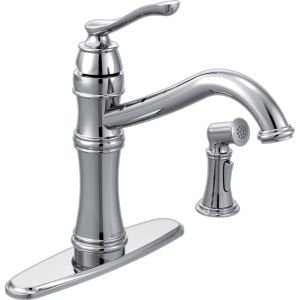 Moen 7245C Belfield Traditional One Handle High Arc Kitchen Faucet with Side Spray and Optional Deckplate Included, Chrome