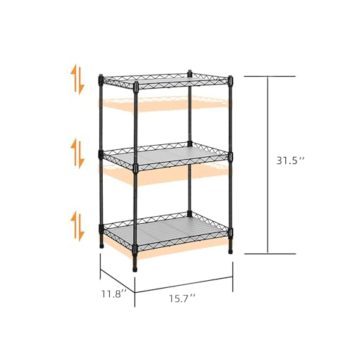 Guangfoshun Best 3-Tier Wire Shelving - Black -Mini Shelf - Kitchen Storage Shelves, Lightweight countertop Storage Rack Corner Shelf Shelving Adjustable Storage Shelf, 11.8" D x 15.7" W x 31.5" H