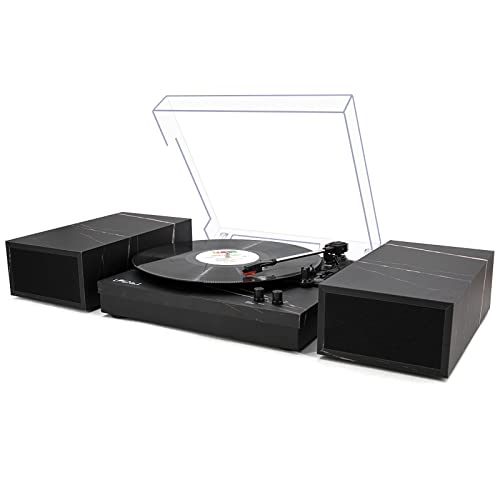 LP&No.1 Record Player with External Speakers, 3 Speed Vintage Belt-Drive Vinyl Turntable with Wireless Playback & Auto-Stop （Light Grey）