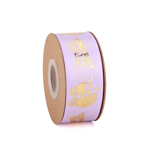 Meseey 2 Rolls Total 20 Yards Welcome Baby Ribbon Black and Gold Foot Print Ribbons for Crafts Cake Baby Shower Birthday,Gift Wrapping, Party Decoration (Black)