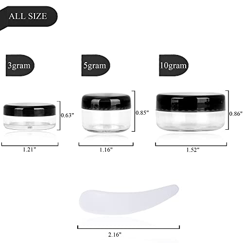 25PCS 5 Gram Sample Containers, 5ml Empty Jars with Lids, Small Cosmetic Containers, Mini Sample Jars with 2PCS Mini Spatulas for Make Up, Oils, Lotion, Powder, Paint, Jewelry, Lip Balms(Black Lid)