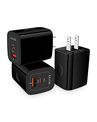 3Pack USB C Charger, Dual Port USB-C Wall Plug-in USB Charger 20W PD & QC3.0 USB A Fast Charging Block for Samsung Galaxy S23/S22/S21 Ultra/S20+/Note 20 Ultra iPhone 15 14 13 Pro Max USBC Cube Brick