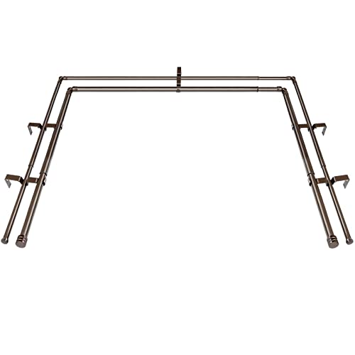 HOTOZON 1 Inch Heavy Duty Double Bay Window Curtain Rods,36-72 Inch Center Rod for Window (24 to 68 Inch), 20-36 Inch Side Rods for windows (16-32 Inch), Antique Bronze, End Cap Finials