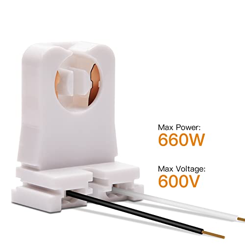 12-Pack JACKYLED Non-Shunted Turn-Type T8 Lamp Holder UL Socket Tombstone with 10 inches Wires Attached for LED Fluorescent Tube Replacements