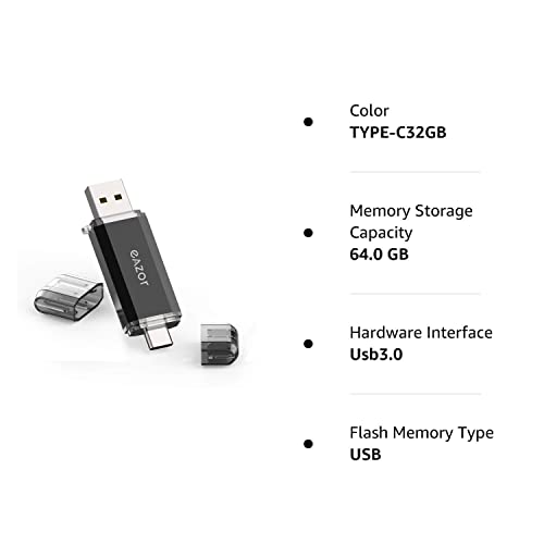 Type C Flash Drive, 2 in 1 OTG USB C+ USB 3.0 Dual Drive Waterproof Memory Stick with Keychain Metal for Computer, MacBook,Google's Chromebook Pixel,Samsung Galaxy (TYPE-C32GB)
