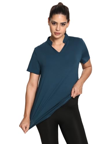 MISS FORTUNE Women's Polo Shirts, Golf V-Neck Workout Tops, Moisture Wicking Ladies Golf Shirt Loose Fit for Tennis Yoga