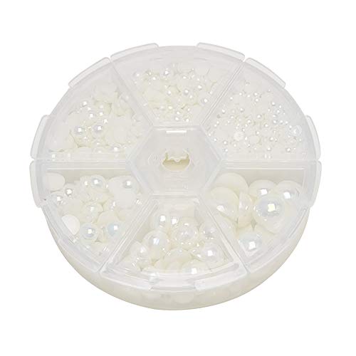 Libiline 1 Box 1170pcs Mix Sizes Round AB Color 3/4/5/6/8/10mm Flat Back Beads Half Pearl Scrapbooking Bead for Wedding Ornament (Beige, Mix)