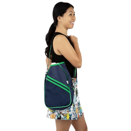 Queen of the Court Pickleball Paddle Bag Crossbody style for Women (Navy/Green)