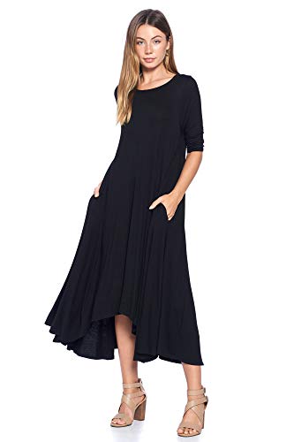 12 Ami Solid 3/4 Sleeve Pocket Loose Maxi Dress Teal 3X