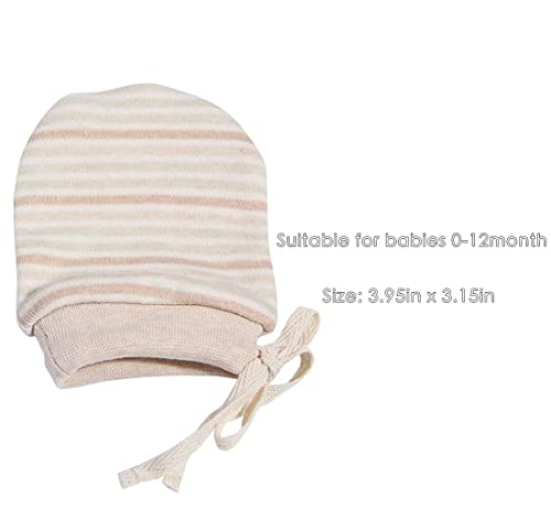 MOMSMENU Newborn Mittens No Scratch 100% Organic Cotton Mitts Baby Boy Girl Neutral With String 0-12 months 3 Packs Beige