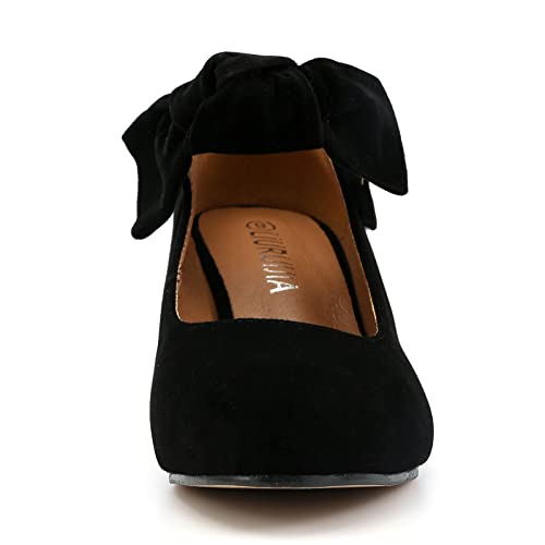 LIURUIJIA Women's Bow Heels Mary Jane Kitten Heel Pumps Round Toe Low Heels Ankle Strap Wedding Multicolor Dress Evening Party Shoes Size 10.5