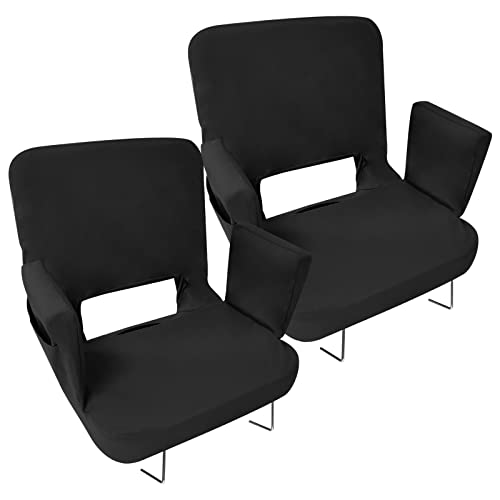 TOPSKY Stadium Seat with Back Support, Extra Wide 21.2”Width (Seat 19.5”), 3 Reclining Positions, Wide Bleacher Seats with 2 Hook, Picnic Seat (2pcs Black)