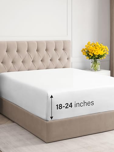 Extra Deep Twin XL Fitted Sheet - Hotel Luxury Single Fitted Sheet Only - Easily Fits 18 inch to 24 inch Mattress - Soft, Wrinkle Free, Breathable & Comfy Extra Deep Pockets Spa Blue Fitted Sheet