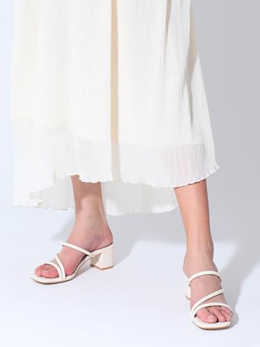 Shoe'N Tale Strappy Heels For Women Low Chunky Block Heel Heeled Sandals Square Open Toe Slip On Slides Mules(6,Natural Nude)