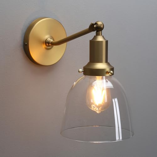 PERMO Industrial Vintage Slope Pole Wall Mount Single Sconce with 6.7" Oval Dome Clear Glass Shade Wall Sconce Light Lamp Fixture (Antique)