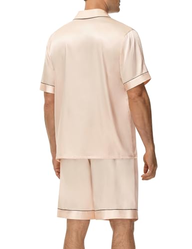 SWOMOG Couples Matching Pajamas Silk Pj Set Women Loungewear Set Button Down Pajamas Mens Sleepwear Sleep Shorts Summer Lounge Sets Dark Navy Blue