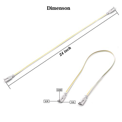 2FT 24inch T5 T8 Tube Light Fixture LED Linkable Cords, Double end Connector Cable, Power Extension Wire for LED Integrated Single Fixture, Shop light, Garage Light, Under Cabinet Light, Pack of 4
