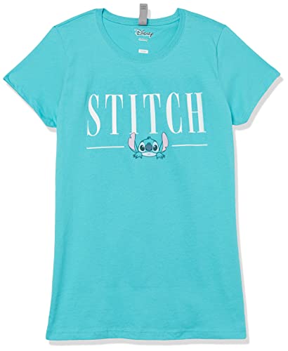 Disney Girl's Stitch Title T-Shirt, Tahi Blue, Small