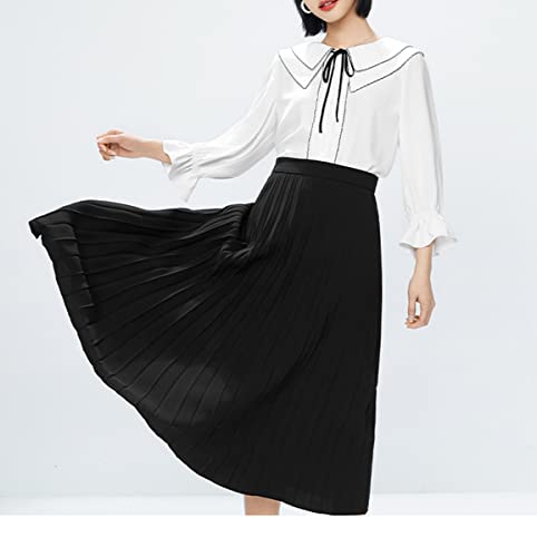 GOLDSTITCH Women's High Waist Pleated Skirt A line Swing Midi Skirt Black