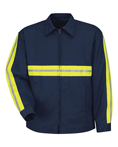 Red Kap Men's Enhanced Visibility Perma-Lined Panel Jacket, Navy with Yellow/Green Visibility Trim, Small