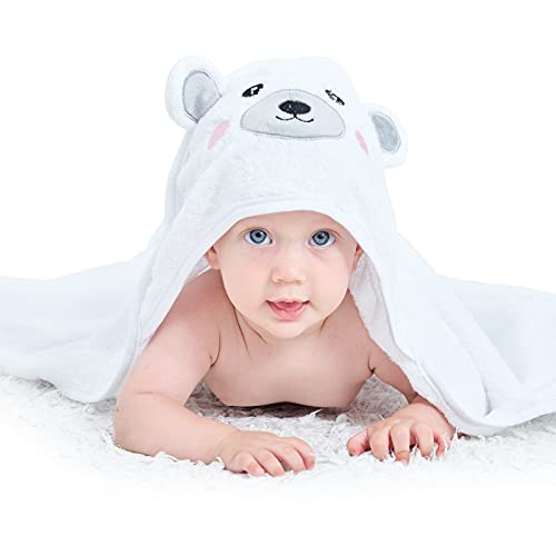 Touchat Hooded Baby Towels, Ultra Soft and Hypoallergenic Baby Bath Towels with Hood for Toddler Infant Newborn, Large and Absorbent Toddler Towels for Baby Boy Girl (Bear, 35.1''x35.1'')