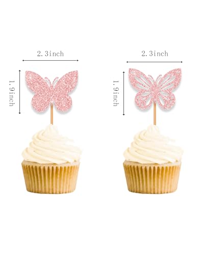 Blopee Cupcake Toppers, Butterfly Cupcake Toppers for Birthday Party, 24 pcs Gold Cupcake Toppers, Butterfly Shaped Happy Birthday Cupcake Toppers for Bridal Baby Shower Girls Women Wedding Party