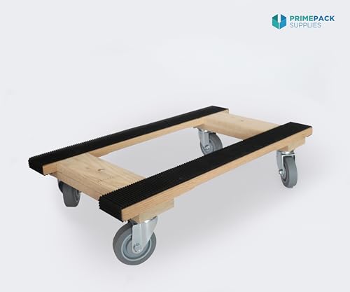 Furniture Dolly 4 Wheel Heavy Duty | Flat Moving Dolly H Frame Oak | Full Length Rubber Tread Dual Rail | 18x30