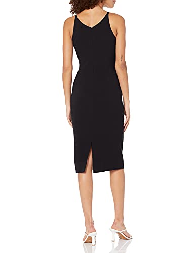 Dress the Population Women's Lyla Plunging Sleeveless Fitted Midi Sheath Dress, White/Black, XS