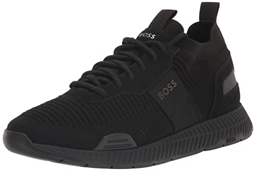 BOSS Men's Mesh Mix Running Sneakers, Black Oil, 7