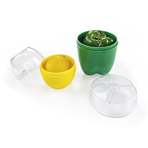 Magicaleast 2PCS Fruit and Vegetable Shaped Savers Lemon and Green Pepper Storage Containers for Fridge Vegetable Crisper Makes Food Stays Fresh Longer