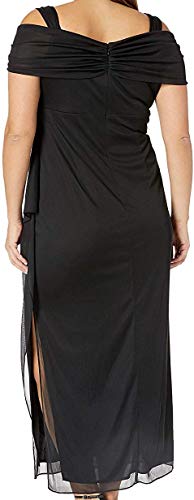 Alex Evenings Women's Plus Size Long Cold Shoulder Dress with Ruched Skirt, Black, 14W