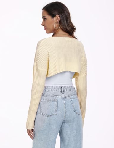 Womens Shrug for Dresses Long Sleeve Cropped Cardigan Open Frong Lightweight Knit Bolero Jackets(Green,S)