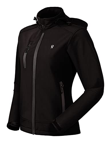 Little Donkey Andy Women’s Softshell Jacket, Ski Snowboarding Jacket with Removable Hood, Fleece Lined Black XS