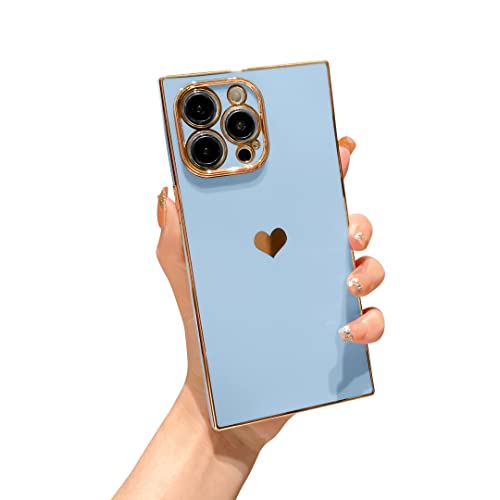 Tzomsze Case Compatible with iPhone 14 Pro,Cute Aesthetic Camera Lens Protection &Electroplate Reinforced Corners TPU Case Blue