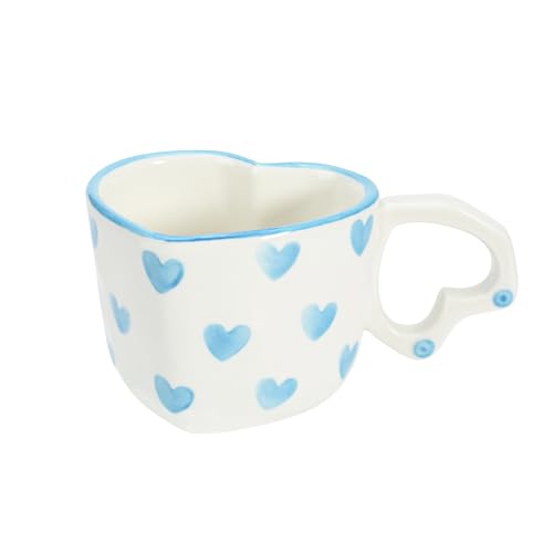 Koythin Ceramic Coffee Mug, Cute Creative Heart Handle Mug Design for Office and Home, Dishwasher and Microwave Safe, 8.5 oz/250 ml for Latte Tea Milk (Blue Heart)