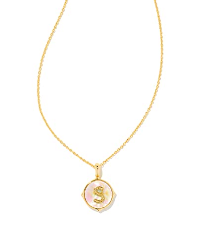Kendra Scott Letter W 14k Gold-Plated Brass Disc Reversible Pendant Necklace in Iridescent Abalone, Fashion Jewelry for Women