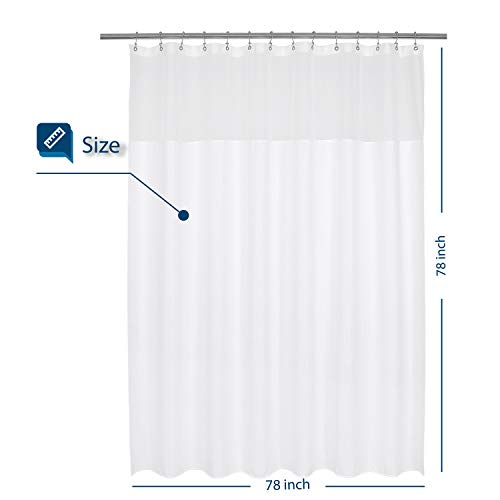 Barossa Design Long and Wide Fabric Shower Curtain with Sheer Window 78 x 78 inch, Waffle Weave, Hotel Grade, 230GSM Heavyweight, Water Repellent, Machine Washable, White, 78x78