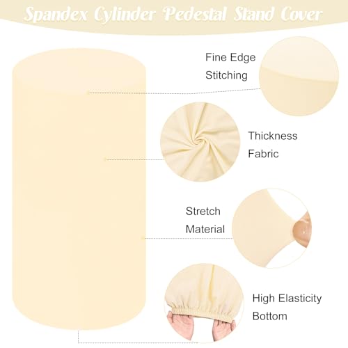 Set of 5 Spandex Cylinder Pedestal Stand Covers Beige Stretchable Cylinder Plinth Covers Dessert Table Display Pillars Cover for Wedding Props Baby Shower Birthday Party Event Decor