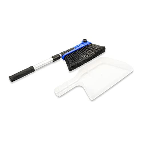 Camco Adjustable Broom and Dustpan - Portable & Compact Full Size Broom - Adjusts from 24-52 Inches, Ideal for RV, Marine, and Home Use (43623-A)
