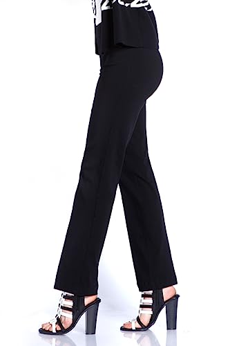 SLIM-SATION Women's Wide Band Pull-On Relaxed Leg Pant with Tummy Control, 4, Black