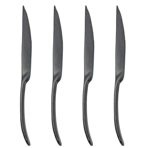 Uniturcky Stainless Steel Steak Knife Set, 4 Pc Black Steak Knives, Premium Stainless Steel Knives With Mirror Polished, Sharp Serrated Steak Knives Set Of 4, Best Steak Knifes