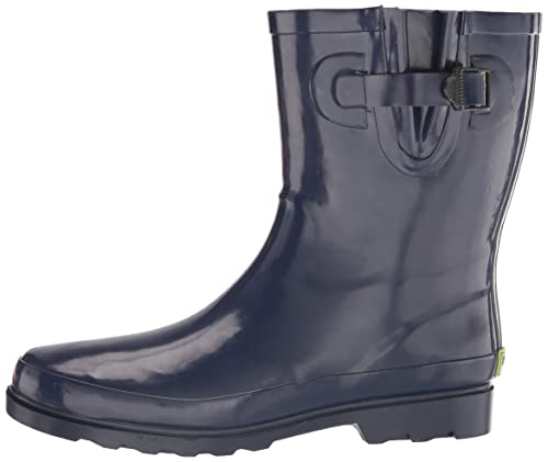 Western Chief Women Solid Mid Height Waterproof Rain Boot, Navy Gloss, 6