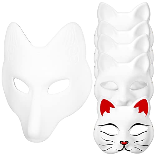 Toyvian Therian Mask Cat Masks Fox Mask Set White Paper Mask Hand Painted Blank Mask Diy Your Own Mask Cosplay Fox and Cat Animal Mask DIY Blank Masks Masquerade Accessories